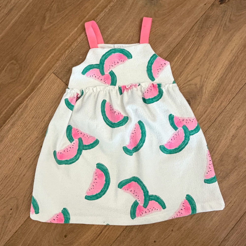 Zara White Dress with Pink and Green Watermelon Print